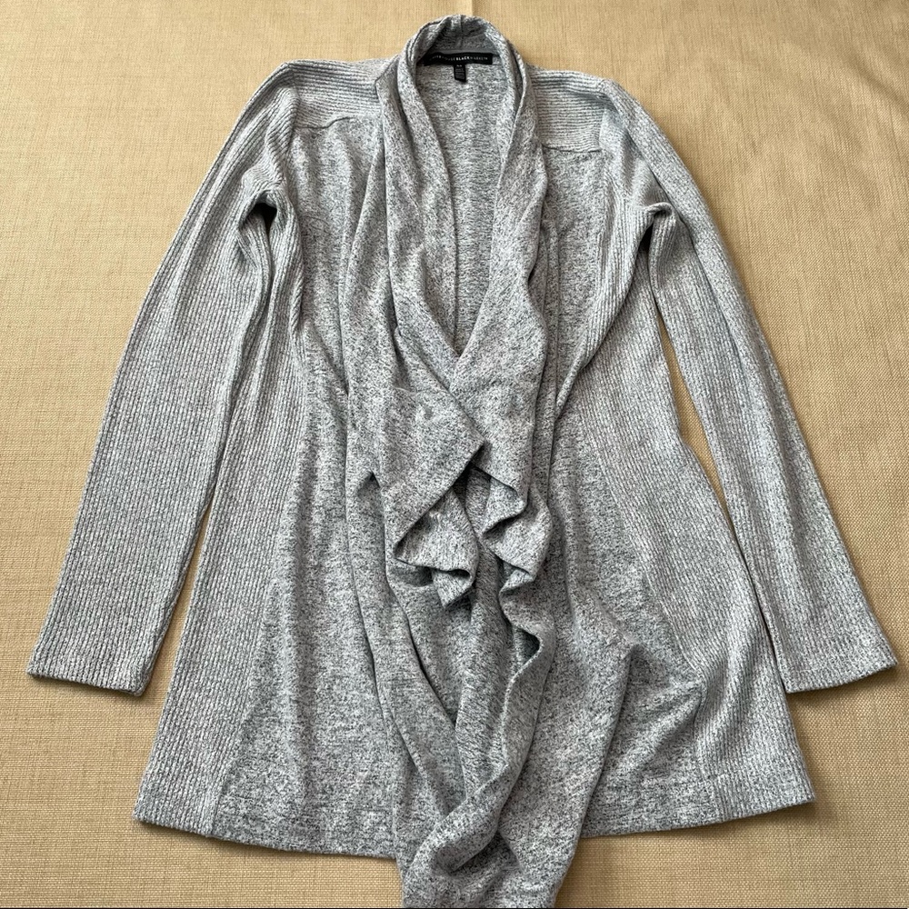 WHBM Gray Cozy Knit Draped Open Front Cardigan Sweater